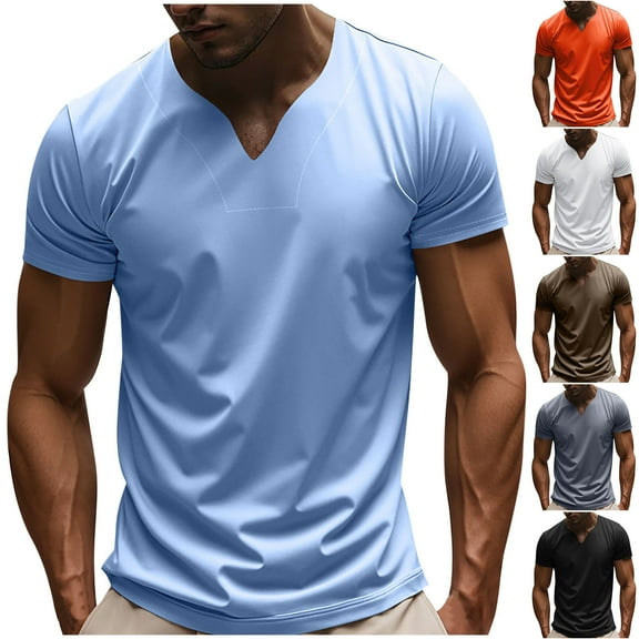 Xunlbb Short Sleeve for Men Shirts Men Solid Color Fashion Casual Exercise V-neck Skin-friendly Loose Short Sleeve Top Gift for Him, S-3XL