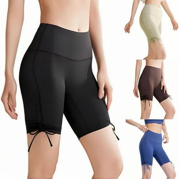 Xunlbb Shorts for Women Yoga Leggings Women's Solid Color Nude Tight Yoga Shorts Wrinkle Exercise Fitness High Waist Hip Lift Five Point Yoga Pants S-2XL on Clearance