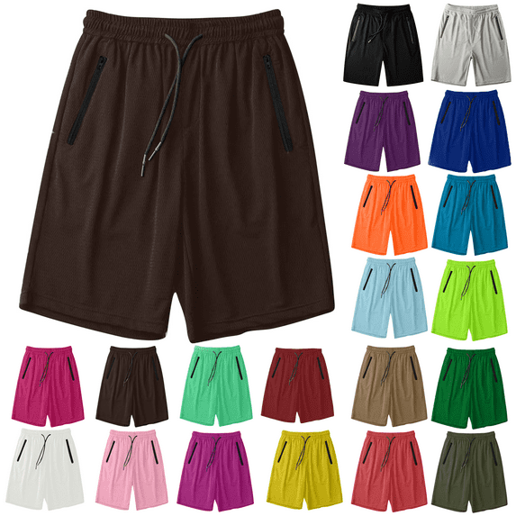 Xunlbb Shorts for Men and Womens, Men and Women's solid color pocket summer ice silk drying running shorts on Clearance,Brown 5XL