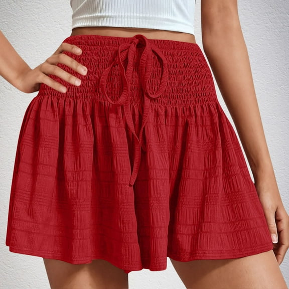 Xunlbb Shorts for Women,Women's Summer Fashion Solid Color Drawstring Shorts,Red M