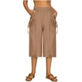 thumbnail image 1 of Xunlbb Shorts for Women Workout Shorts Women's Fashionable Solid Color Linen Pocket Drawcord Casual Middle Pants Shorts M-6XL on Clearance, 1 of 6