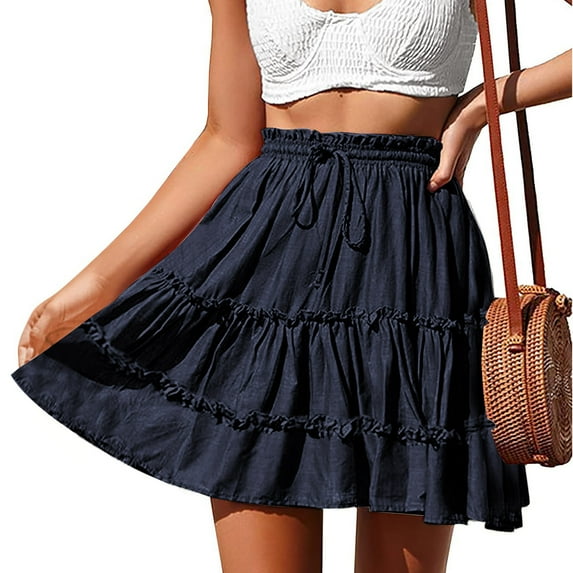 Xunlbb Skorts Skirts for Women Plus Size Women's Fashion Casual Summer Printed Mid-Calf Skirt (Navy M)