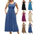 thumbnail image 1 of Xunlbb Solid Long Dresses for Women Ladies Lightweight Max Dress with Round Neck Sleeveless Breathable Dress Side Key Pockets Summer Vacation Beach Fashion Plus Size, 1 of 6