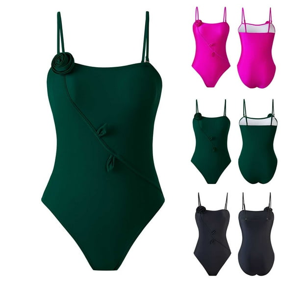 Xunlbb Summer Plus Size Swimsuit for Women One Piece Bathing Suit Solid Crew Neck Swimwear with Elastic Straps Summer Beach Vacation Party S-XL