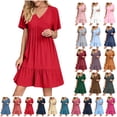 thumbnail image 1 of Xunlbb Summer Dresses for Women 2025 Fashion Women Summer Casual V-Neck Short Sleeve Mini Dress Gift for Her Size S-5XL, 1 of 8
