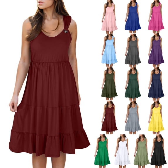Xunlbb Summer Maxi Dress for Women Fashion Holiday Summer Solid Color Sleeveless Party Beach Dress Beach Dress Size S-2XL