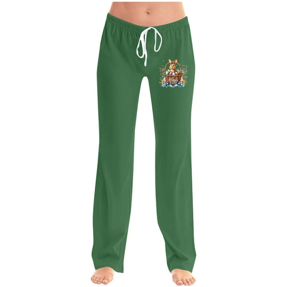 Xunlbb Summer Sale! Ladies' Easter Printed Double Pocket Drawstring Pants ,Green S