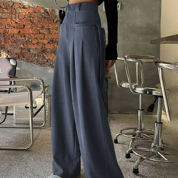 Xunlbb Summer Sale! Ladies' Solid Color Casual Retro High Waisted Drape Tied Straight Leg Wide Leg Pants ,Gray S