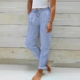 thumbnail image 1 of Xunlbb Summer Sale! Women'S Spring Solid Color Lace-Up With Cotton And Linen All Straight Leg Casual Pants Gift for Women ,Blue L, 1 of 5