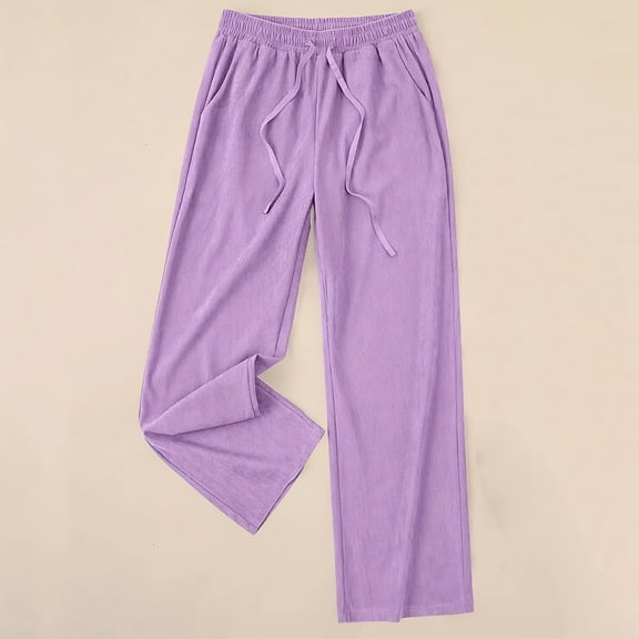Xunlbb Summer Sale! Women's Loose Wide Leg Pants High Waist Straight Pants Casual Pants ,Purple XL