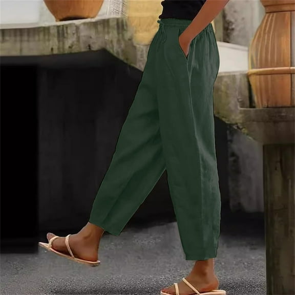 Xunlbb Summer Sale! Womens Summer Fashion Solid Casual Elastic Waist Long Wide Leg Pants ,Army Green 3XL