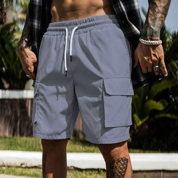 Xunlbb Summer Men's Summer Cargo Shorts Muscle Men's Sports And Casual Shorts Summer Loose Workwear Large Pocket Plus Size Five Quarter Shorts Cargo Sorts for Men, S-2XL