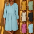 thumbnail image 1 of Xunlbb Summer Dresses for Women Fashion Casual Solid Color Tie Pocket Summer 3/4 Sleeve V-Neck Dress S-2XL Gift for Her, 1 of 9