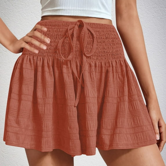 Xunlbb Summer Shorts for Women Cleanance Women's Summer Fashion Solid Color Drawstring Shorts,Coffee 2XL