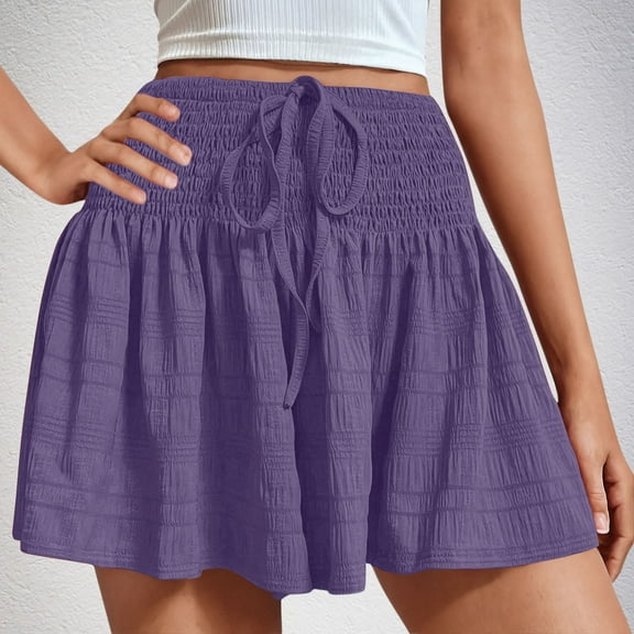 Xunlbb Summer Shorts for Women Cleanance Women's Summer Fashion Solid Color Drawstring Shorts,Purple XL