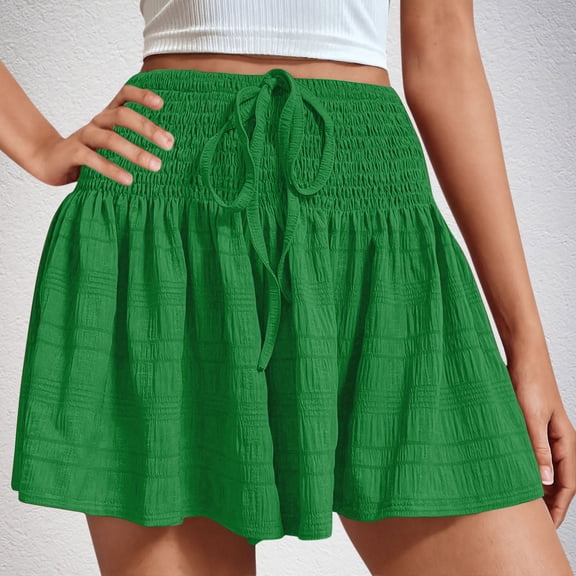 Xunlbb Summer Shorts for Women Women's Summer Fashion Solid Color Drawstring Shorts,Green XL