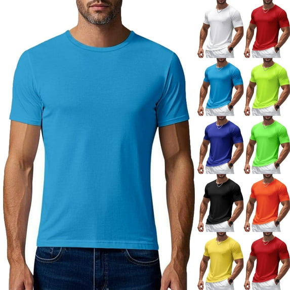 Xunlbb Summer Solid Men's T-Shirts Lightweight Crew Neck Short Sleeve Smooth Tops Quick-Dry Activewear Gym Workout Beach Sports Breathable Fabric Plus Size S-XXXXL