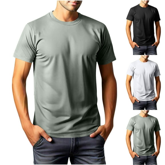 Xunlbb Summer Solid Men's T-Shirts Lightweight Crew Neck Short Sleeve Smooth Tops Quick-Dry Activewear Gym Workout Beach Sports Breathable Fabric Plus Size S-XXL