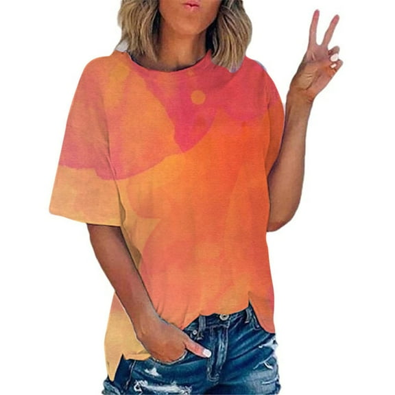 Xunlbb Summer Womens T Shirts Lightweight Crew Neck Tops Multicolor Cotton Shirts for Women Trendy Loose Short Sleeves Tshirts Plus Size Beach Party Fashion