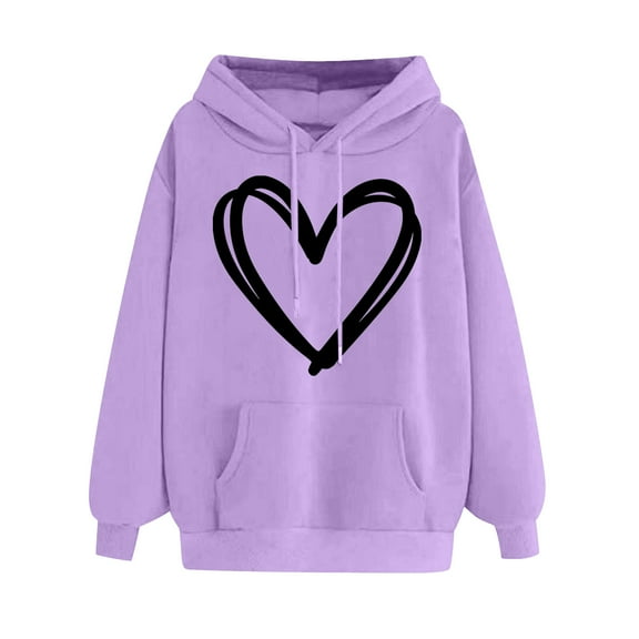 Xunlbb Sweatshirt for Women,Women's Comfortable Sweater Heart Pattern Printed Women's Hooded Pocket Drawstring Sweater,Size S-2XL