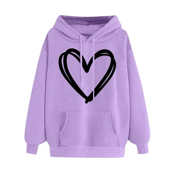 Xunlbb Sweatshirt for Women,Women's Comfortable Sweater Heart Pattern Printed Women's Hooded Pocket Drawstring Sweater,Size S-2XL
