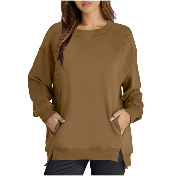 Xunlbb Sweatshirt for Women,Women's New Casual Long Sleeve Solid Color Round Neck Pullover Casual Hoodie Fashion,S-2XL