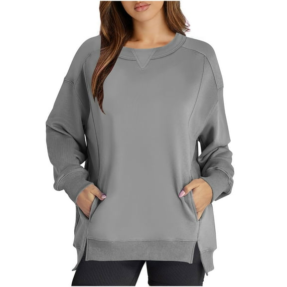 Xunlbb Sweatshirt for Women,Women's New Casual Long Sleeve Solid Color Round Neck Pullover Casual Hoodie Fashion,S-2XL