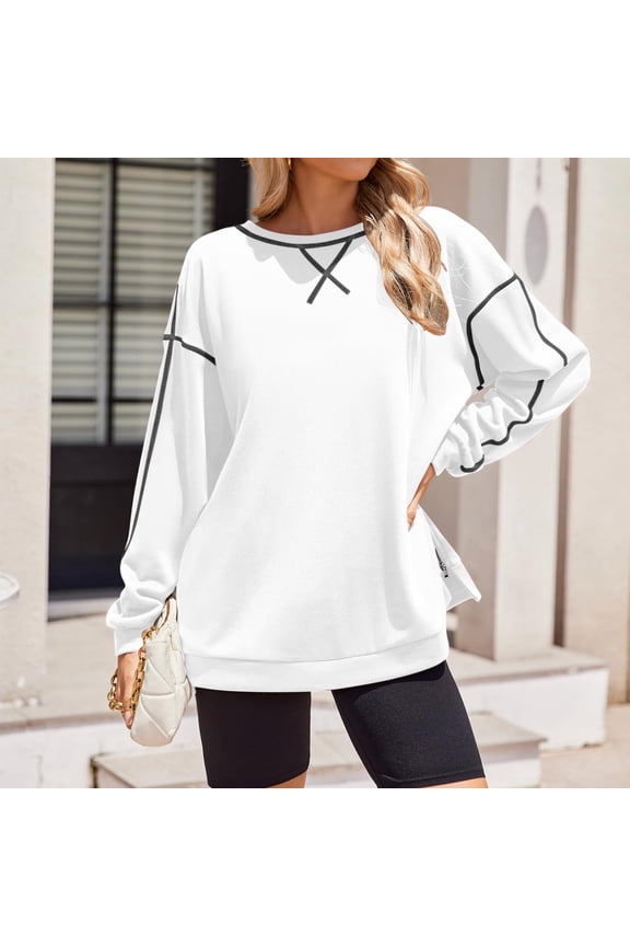Sweatshirt for Women,Women's Over,d Sweatshirts Long Sleeve Crewneck Side Zipper Pullover Tops 2024 Fall Trendy Clothes Fashion,S-2XL