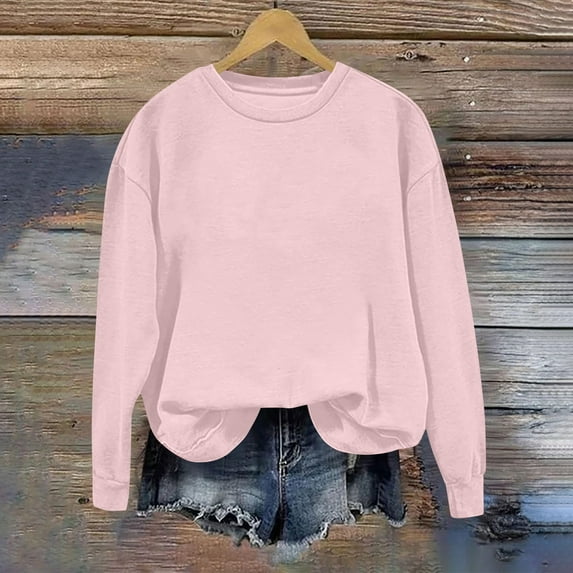 Xunlbb Sweatshirt for Women,Women's Round Neck Solid Color Loose Fitting Long Sleeve Hoodless Sweatshirts Tops Fashion,S-2XL