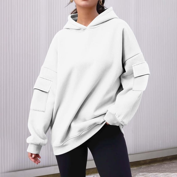 Xunlbb Sweatshirt for Women,Women's Solid Color Long Sleeved Pocket Loose Hooded Top Sweatshirt,Size S-2XL