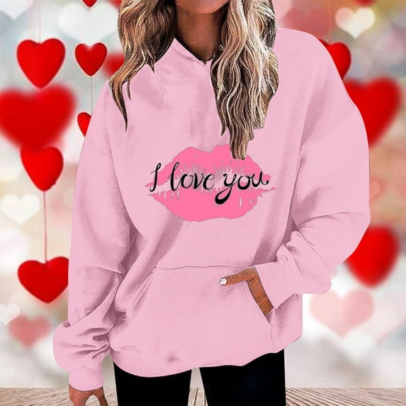 Xunlbb Sweatshirt for Women,Womens Fashion Casual Valentines Day Printing Long Sleeve Tops Hoodie Sweatshirts,Size S-3XL