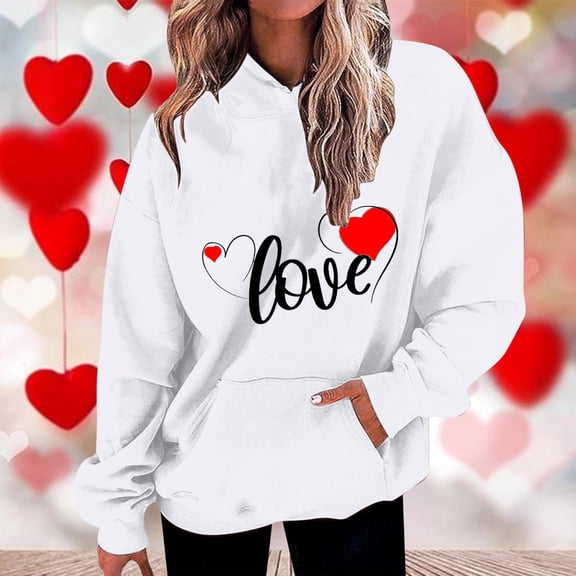 Xunlbb Sweatshirt for Women,Womens Fashion Casual Valentines Day Printing Long Sleeve Tops Hoodie Sweatshirts,Size S-3XL