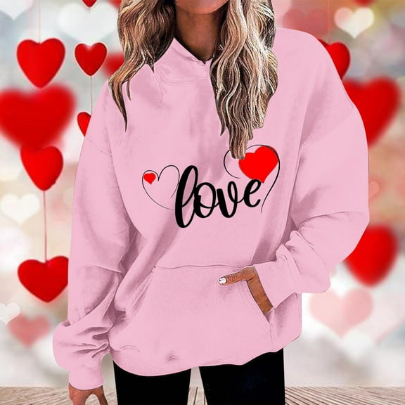 Xunlbb Sweatshirt for Women,Womens Fashion Casual Valentines Day Printing Long Sleeve Tops Hoodie Sweatshirts,Size S-3XL