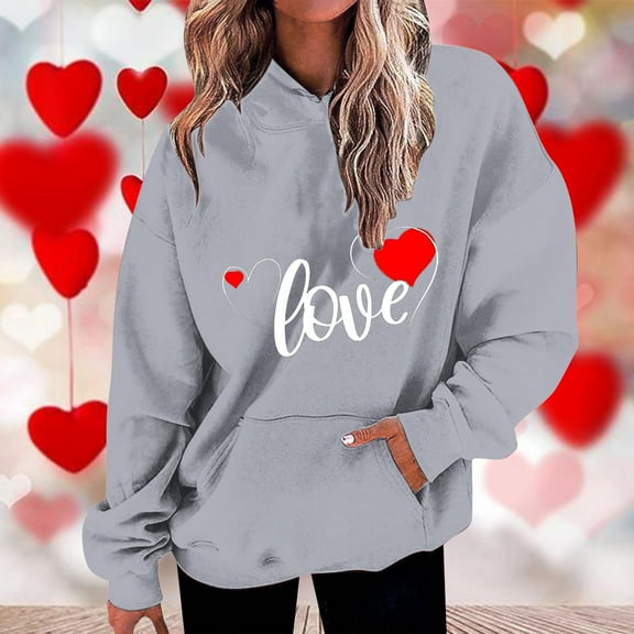 Xunlbb Sweatshirt for Women,Womens Fashion Casual Valentines Day Printing Long Sleeve Tops Hoodie Sweatshirts,Size S-3XL