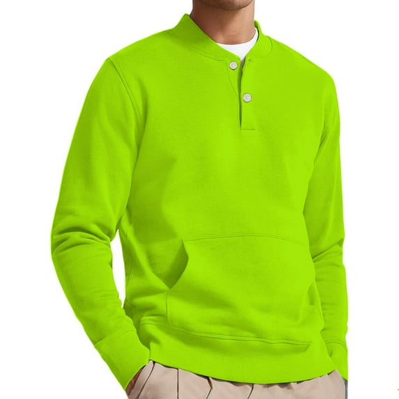 Xunlbb Sweatshirts for Men, Man Solid-Color Casual Button Pocket Sweatshirt Long Sleeve V-Neck Tops S-5XL