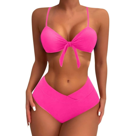Xunlbb Swim Suits for Women 2025 Women SloidStrappy Back Set Two Piece Swimsuits Swimdress Swimwear on Clearance