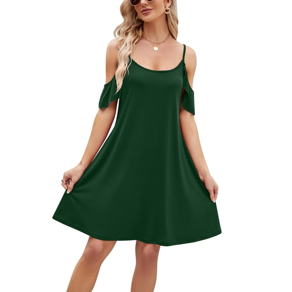 Xunlbb Tank Top Dress for Women Fashion Women's Round Neck Casual Solid Color Pocket Short-sleeved Knee-length Mini Skirt, S-2XL