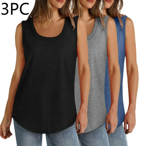 Xunlbb Tank Top for Women 3PCSummer Women Solid Color Round Neck Sleeveless Casual Tee Tank Summmer Shirts for Women S-5XL