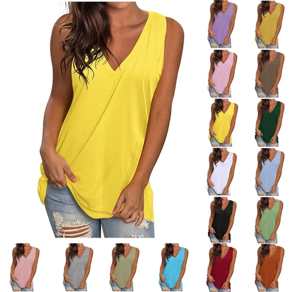 Xunlbb Tank Top for Women Casual Solid-Neck Gradient Sleeveness Loose Blouses Sleeveless Tops for Women Under $5 S-5XL