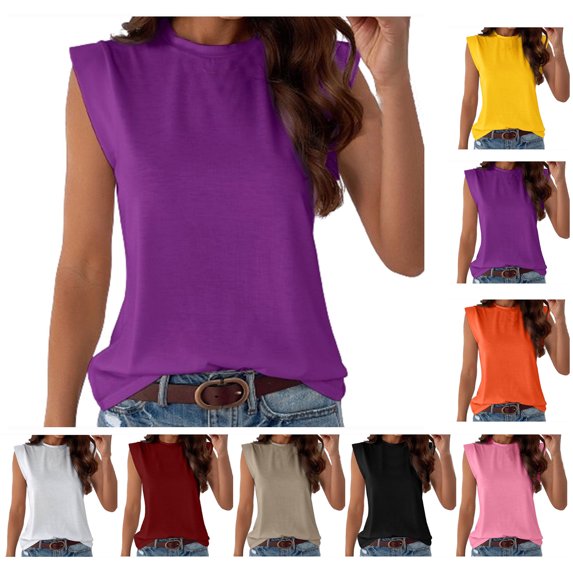 Xunlbb Tank Top for Women Fashion Casual Solid Color Sleeveless Round Neck Tank Top Beach Vacation Clothes for Women S-2XL