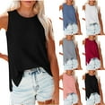 thumbnail image 1 of Xunlbb Tank Top for Women Fashion Women's Solid Color Casual Side Slit Round Neck Tank Top Sleeveless Tops for Women Under $5 S-2XL, 1 of 6