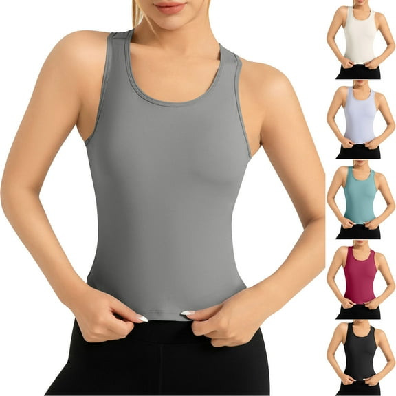 Xunlbb Tank Top for Women Solid Color Crew Neck Short Sleeve Casual Sports Yoga Top Sleeveless Tops for Women Under $5 S-2XL