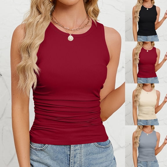 Xunlbb Tank Top for Women Spring/Summer Fashion Solid Color Round Neck Sleeveless Back Summmer Shirts for Women S-2XL