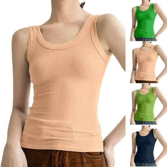 Xunlbb Tank Top for Women Summer Slim And Comfortable Small Size Round Neck Ribbed Top Sleeveless Cropped Top Summmer Shirts for Women S-2XL