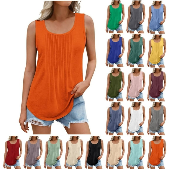 Xunlbb Tank Top for Women Women Solid Color Round Neck Sleeveless Casual Tee Tank Sleeveless Tops for Women S-5XL
