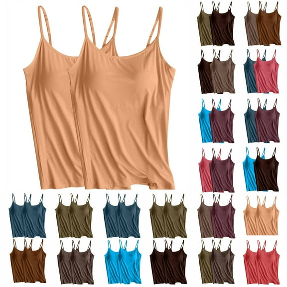 Xunlbb Tank Tops with Built in Bra Womens 2pc Solid Color Adjustable Slim Camisole Tank Top Without Steel Ring Underwear Yoga Sports Tank Sleeveless Tops for Women S-4XL