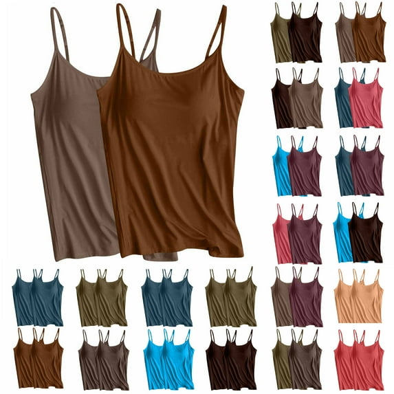 Xunlbb Tank Tops with Built in Bra Womens 2pc Solid Color Adjustable Slim Camisole Tank Top Without Steel Ring Underwear Yoga Sports Tank Summmer Shirts for Women S-4XL