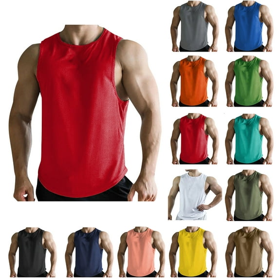 Xunlbb Tank Tops Men Summer Fashion Men Casual Solid Color Fitness Sportswear Round-Neck Tank Top, Size M-3XL
