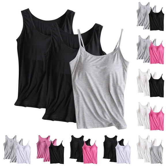 Xunlbb Tank Tops with Built in Bra Women's Cotton Solid Color Chest Mat Without Steel Rim Base Shirt Sleeveless Tops for Women M-2XL
