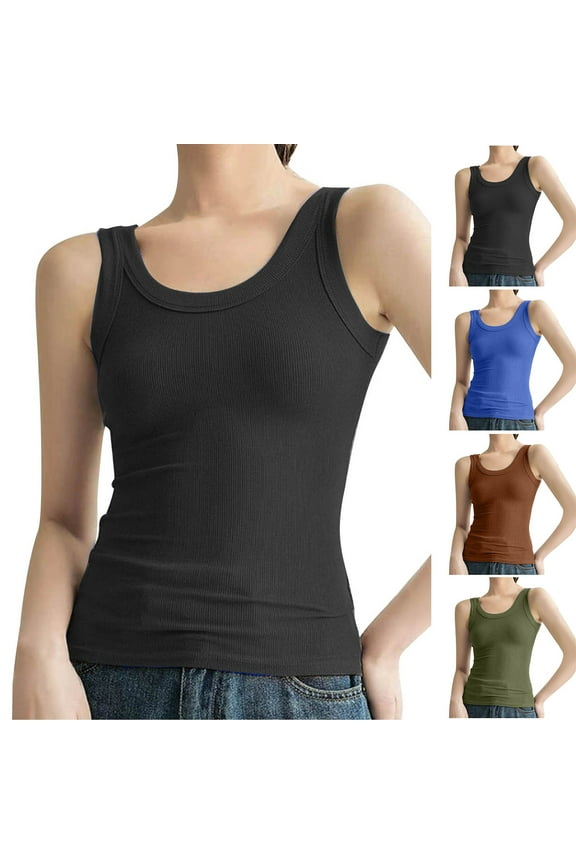 Tops for Women Under $5 Women's Summer Slim And Comfortable Small Size Round Neck Ribbed Top Sleeveless Cropped Top Sleeveless Tops for Women Under $5 S-2XL